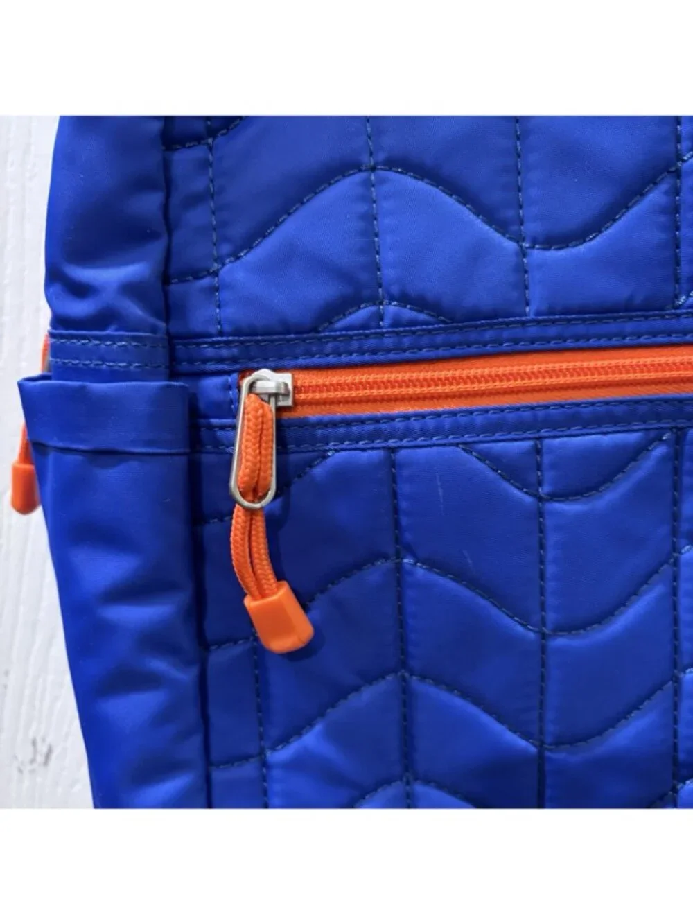 STATE Quilted Blue Backpack Orange Zips 15x12x4 Bottle Pocket Polyester